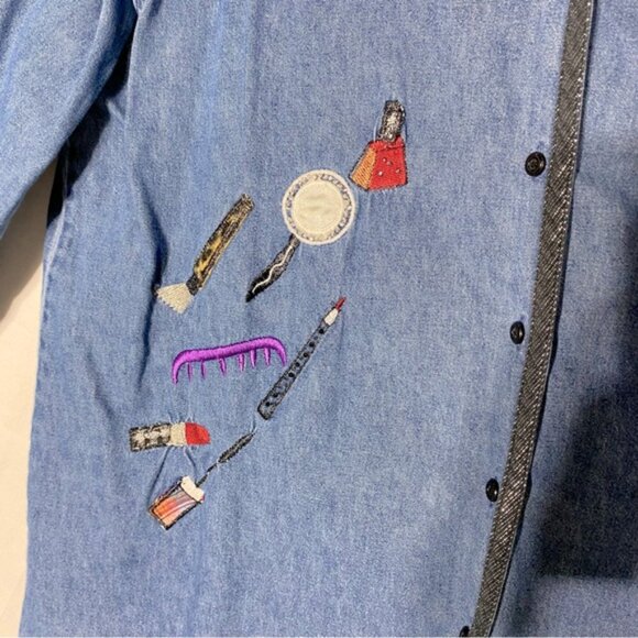 Vintage Bobbie Brooks Med Wash Denim Embroidered Button Up Top XL - Picture 7 of 15